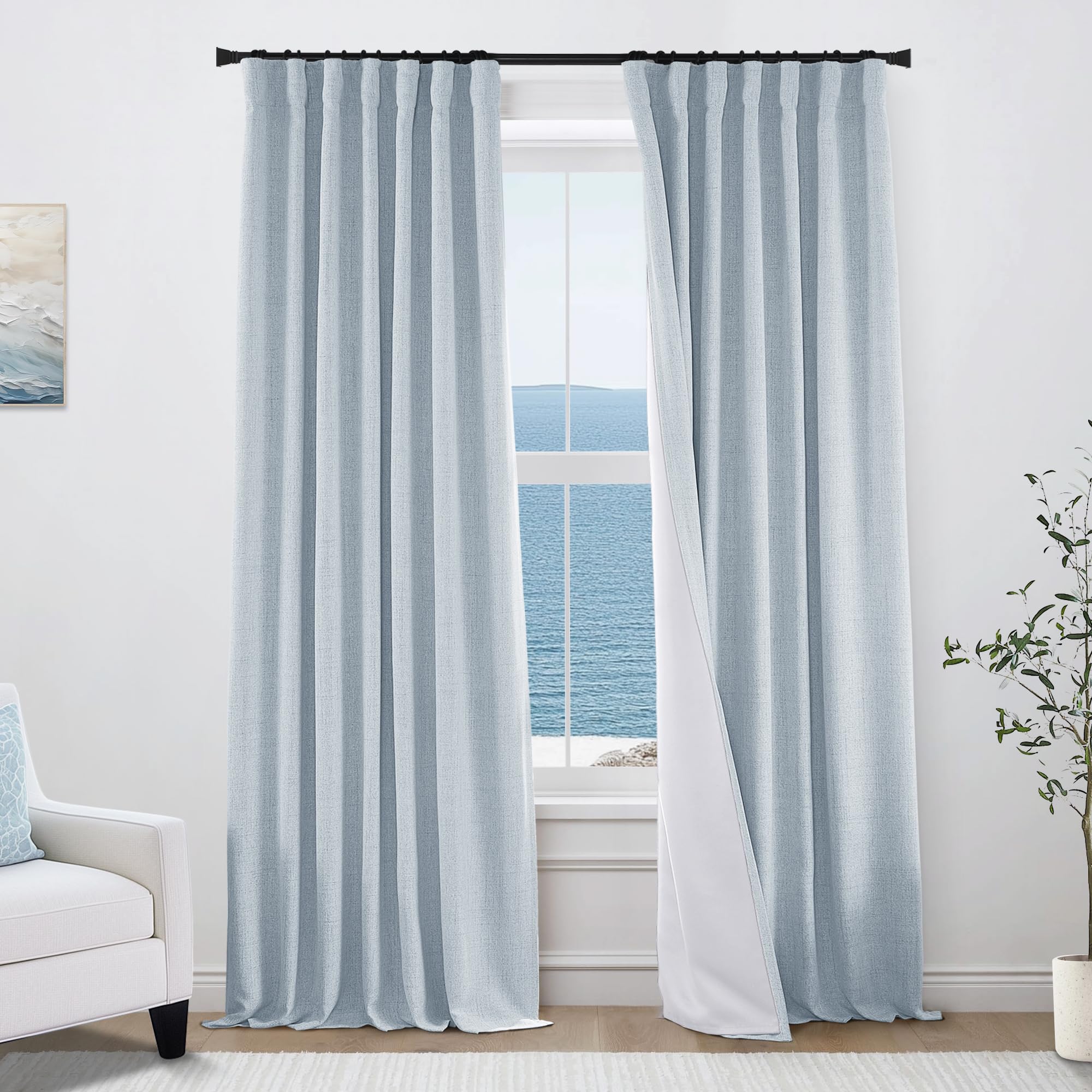 PANELSBURG Light Blue 100% Total Blackout 90 Inch Curtains for Bedroom Living Room Sound Proof Insulated Curtains