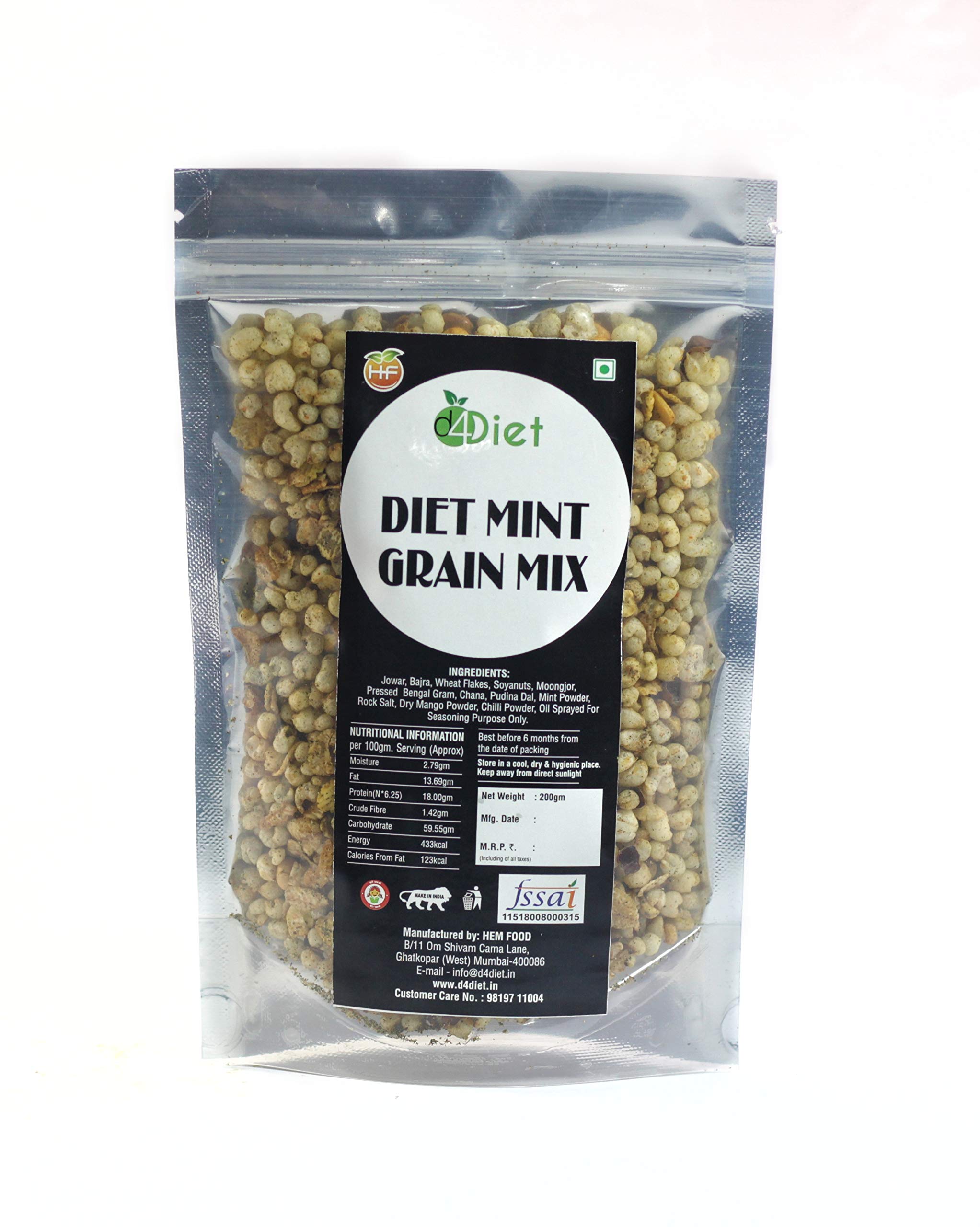 D4DIET- DIET MINT GRAIN MIX -NAMKEEN/DIET SNACKS/HEALTHY SNACKS - 400 Gram