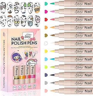 12 Colors Nail Art Pens Set, 3D Nail Color Pens, Quick-Drying Acrylic Paint Markers, Dotting Liner Brush for DIY Nail Design, Home & Salon Manicure Tools