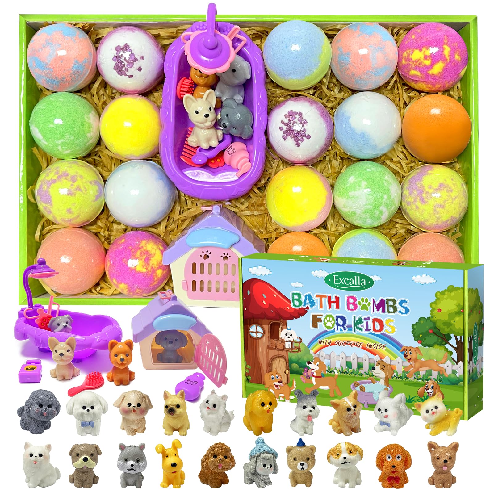 Bath Bombs for Kids with Surprise Inside, 20 Pack Kids Bath Bombs with Puppy Dolls Inside, Kids Safe Handmade Bubble Bath Fizzies, Ideal Birthday Christmas Gift Set