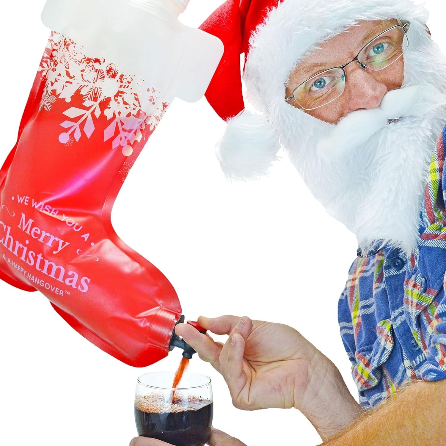 Condition photo showing New/Like New for Holiday Stocking Wine Dispenser Bag 2.0 - Fairly Odd Novelties - Fun Festive Drink Holder - Perfect for the Holidays!, Red/White, (FON-10243)