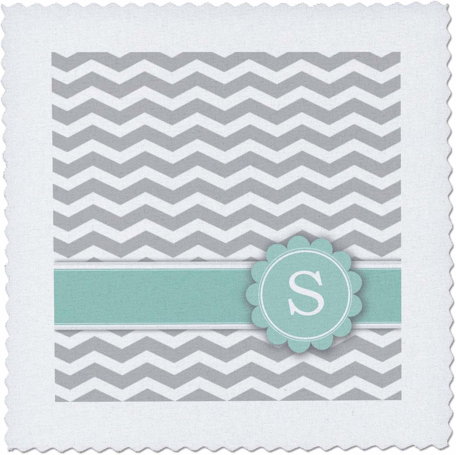 3dRose Letter S Monogrammed on Grey and White Chevron with Mint - Gray Zigzags - Personal Initial Zig Zags 25x25 inch Quilt Square