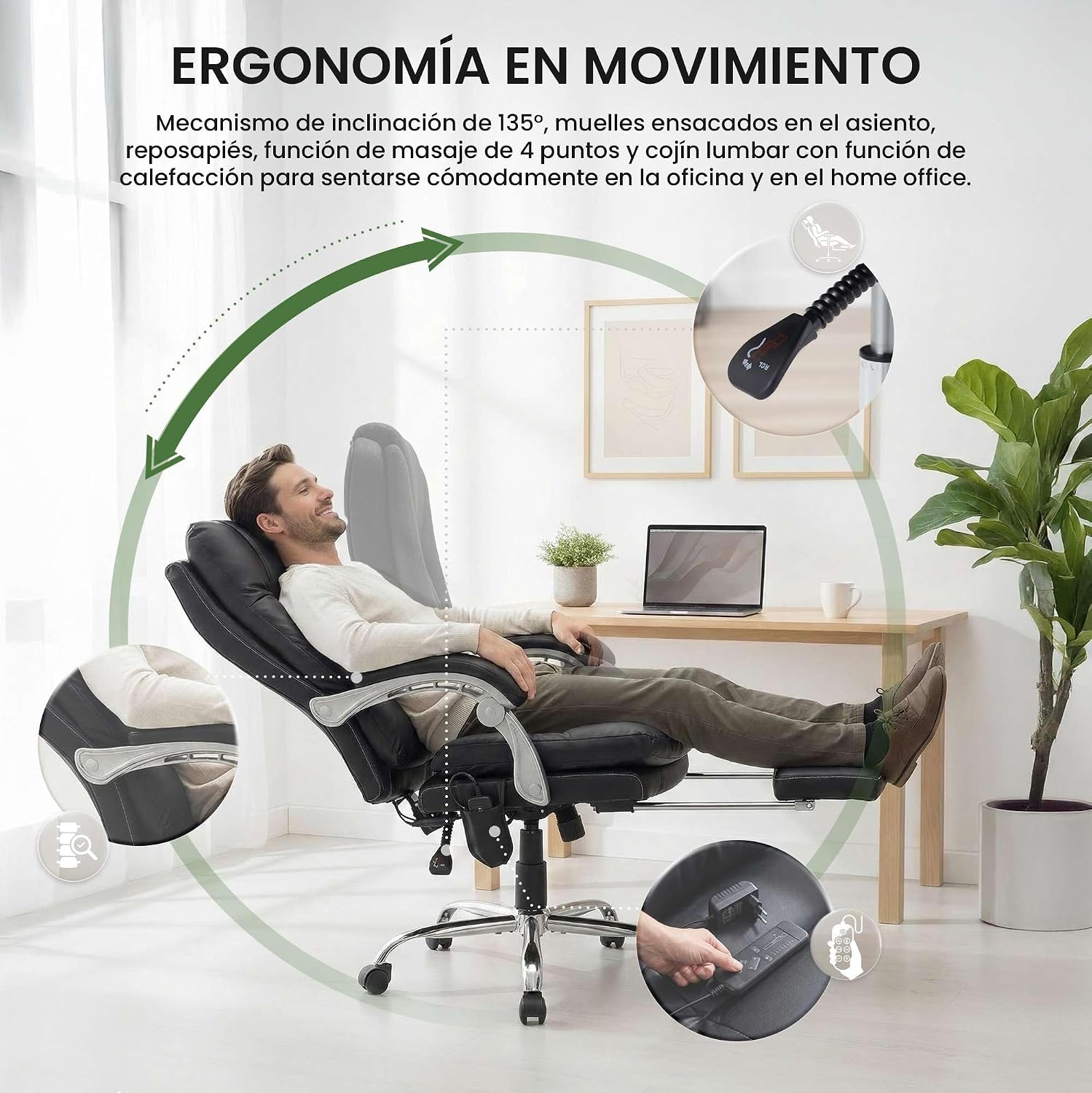 Man reclining in the CLP Sirba office chair with the footrest extended, demonstrating the chair's recline function.