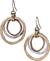 Handmade Sunrise Dangle Earrings by Of Earth and Ocean - Burnished Copper, Brass & Silverplated Boho Circles, Lightweight Artisan Jewelry