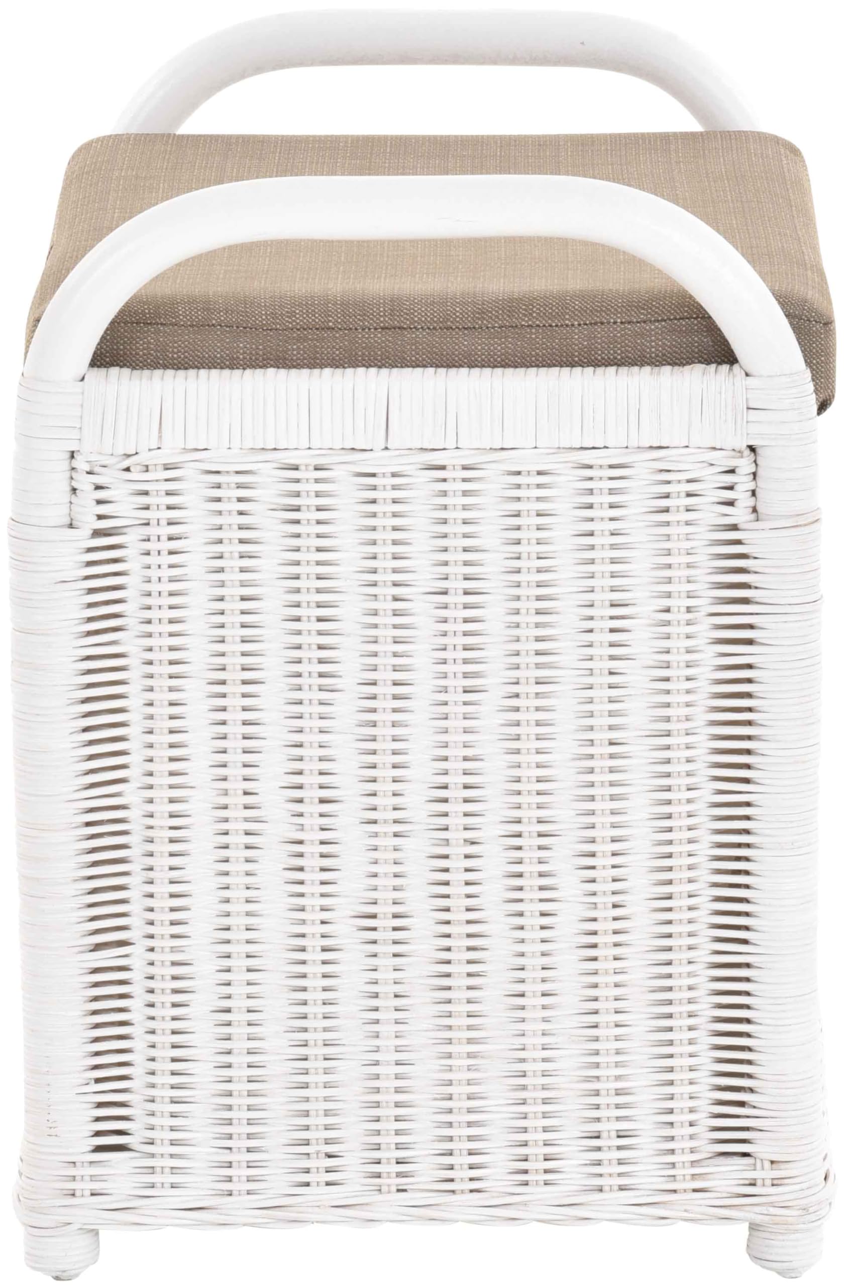 Rattan Sitzbank Sitzhocker mit Stauraum Rattanhocker mit Deckel Hocker (Weiß)