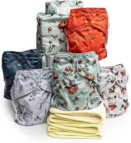 Kinder Juego de 5 pañales de tela reutilizables para bebé, estilo bolsillo, camiseta atlética que absorbe la humedad, inserciones de viscosa de