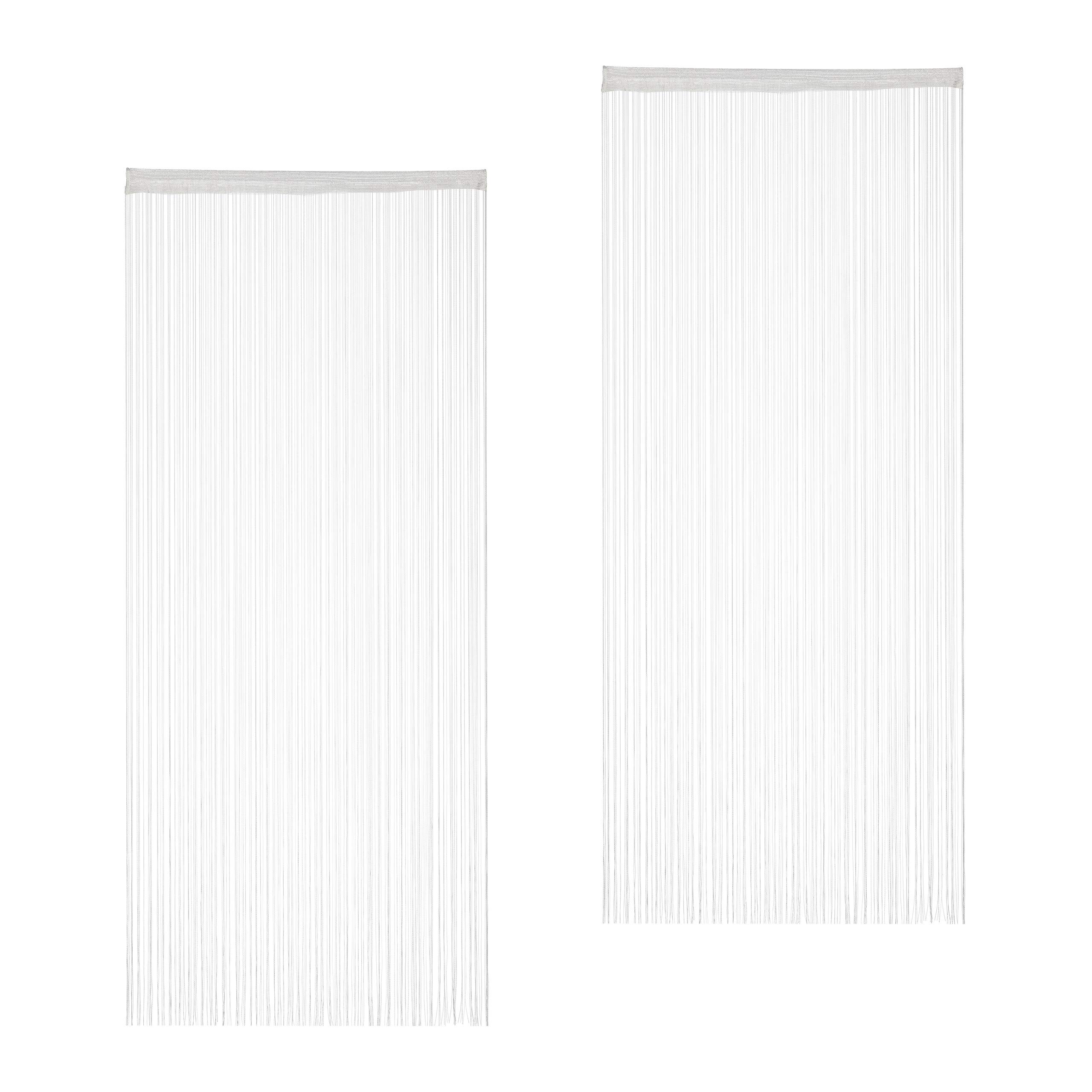Relaxdays Set de Dos Cortinas de Hilos, para Cortar, con Pasador, para Puertas y Ventanas, 90x245 cm, Blanca