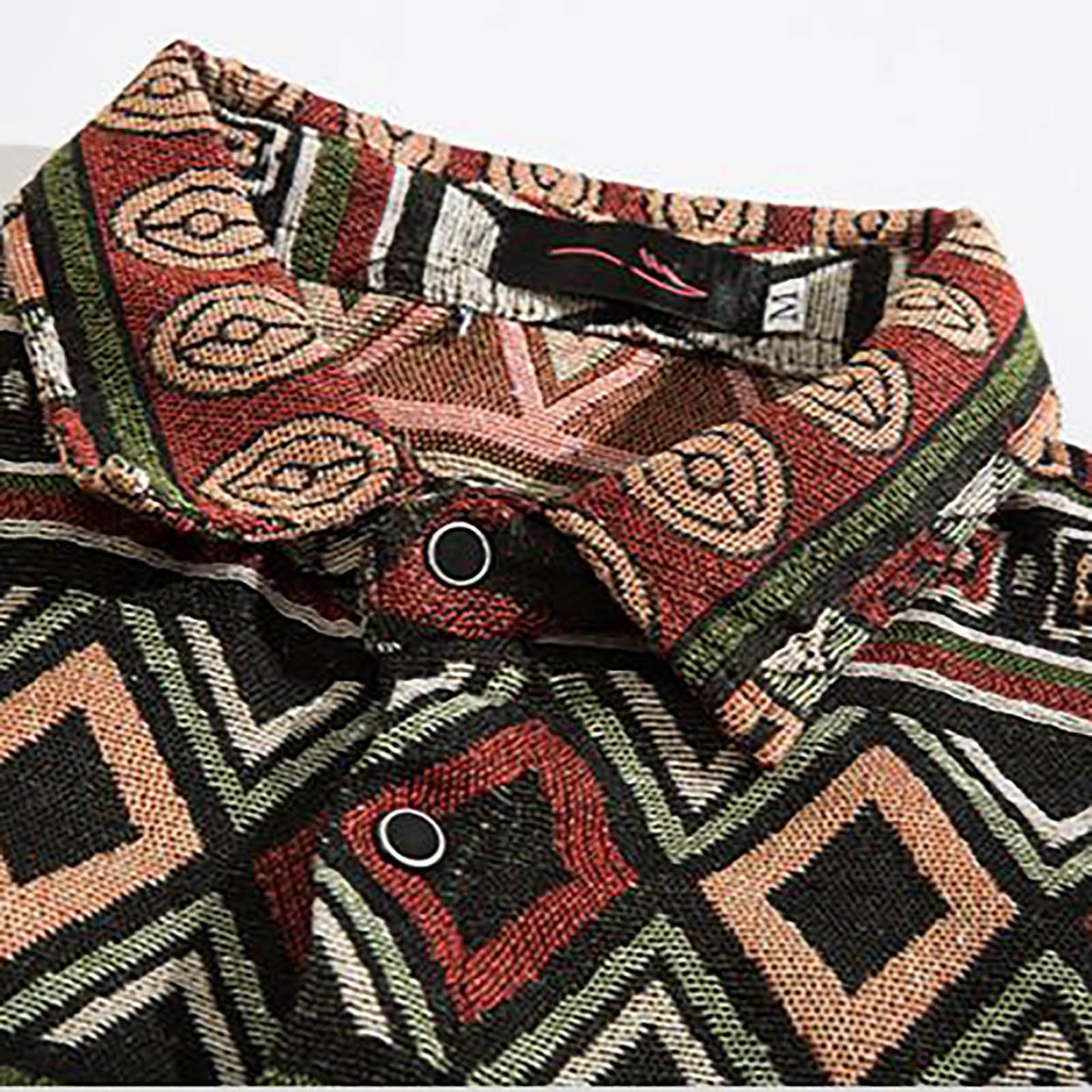 Camicia a maniche lunghe da uomo, jacquard, a maniche lunghe, motivo azteco, per il tempo libero, vintage, per attività all'aperto, business, casual, traspirante, giacca