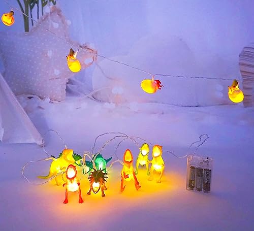 Miniatura 6 de Paquete de 2 tiras de luces LED de dinosaurio para habitación de niños, 10 pies, funciona con pilas, luces colgantes de dinosaurio para interiores,