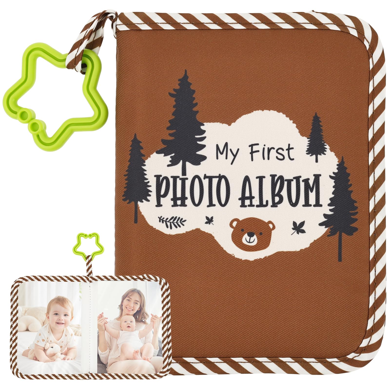 Ktcina Brown My First Family Photo Album For Baby Holds 17 Photos 4X6 Soft Baby Photo Album Memory Book With Hook & Mirror, Family Picture Albums Book For Newborn/Toddlers/Kids Shower Memory Birthday(Brown)