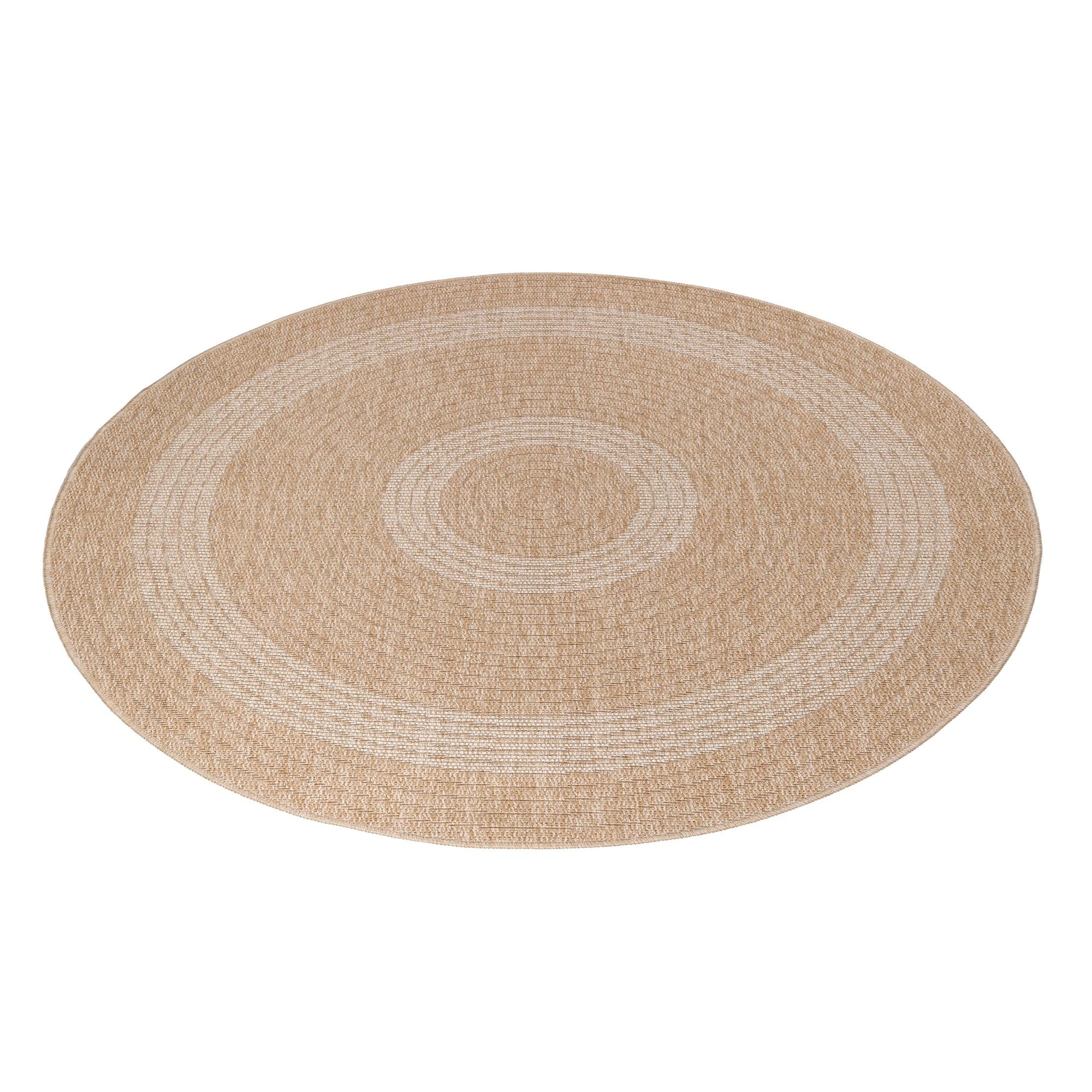 Carpetsale24 Runder In & Outdoor Teppich Wetterfest Sisal Optik Beige 160 cm Rund - Waschbarer Küchenteppich Wasserfest Flachgewebe Natur Optik Vintage Design Teppiche für Balkon Terrasse Wohnzimmer