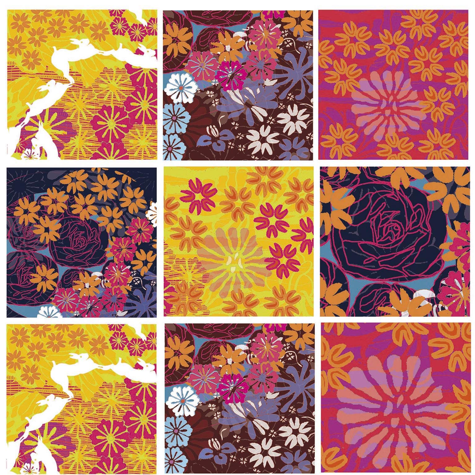 191000 9 Decorative Adhesive Squares Coniglia Textile Adhesive 30 x 30 cm Multi-Coloured