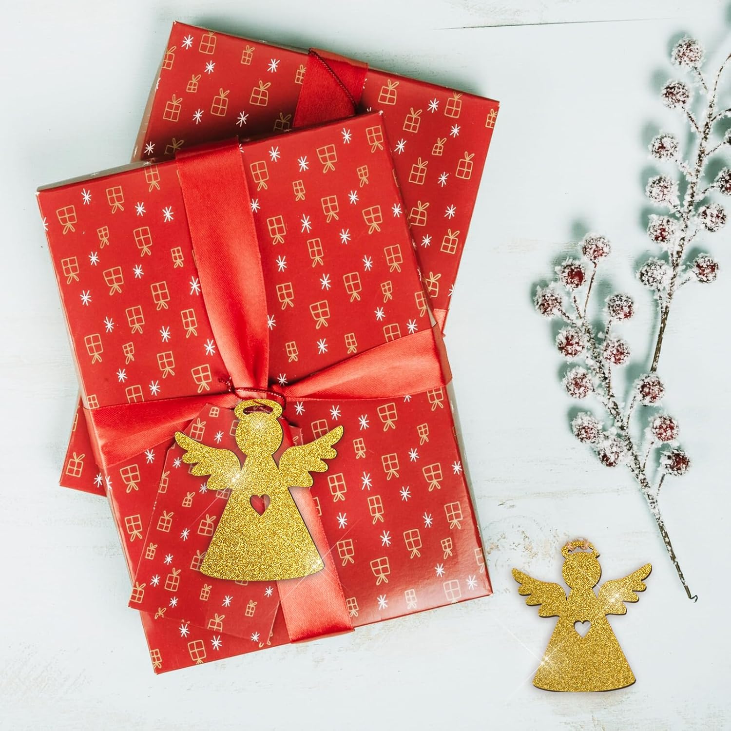 12pcs Glitter Gold Angel Ornaments for Christmas Tree Wooden Angel Tree Ornaments Christmas Decorations Bulk (Gold) - Image 7