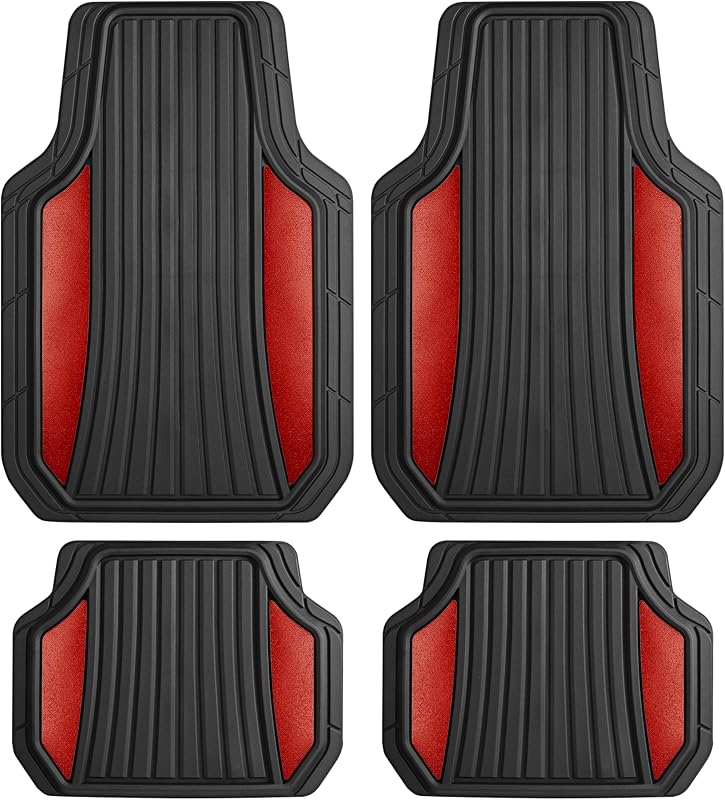 Kit de Tapetes Automotivos Motor Trend ChromeTech em Borracha, Preto e Vermelho, Recortáveis, Dianteiros e Traseiros, 4 peças