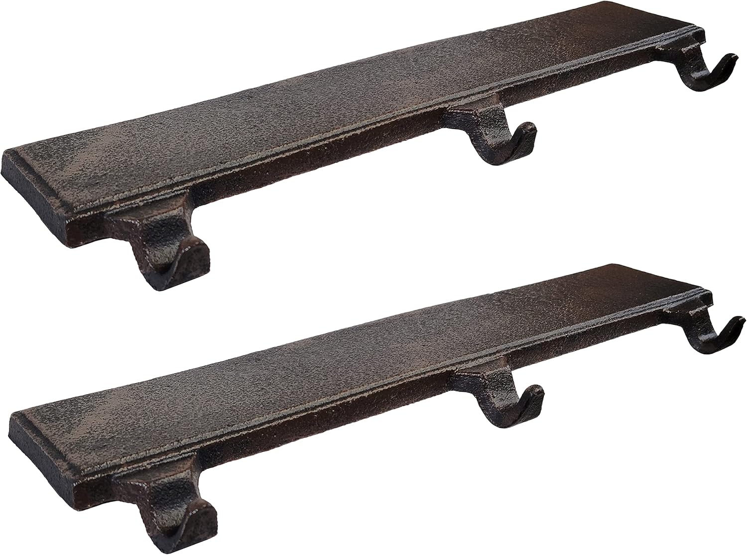 Lulu Decor, Cast Iron Set of 2 Long Base Low Profile Christmas Stocking Holder, Total 6 Hooks