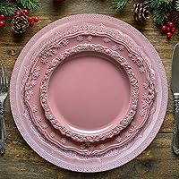 Vista 4 de Platos de carga de 13" de aluminio rosa, juego de 6 platos elegantes con relieve de encaje, platos de servidor redondos para plato de cena, juego