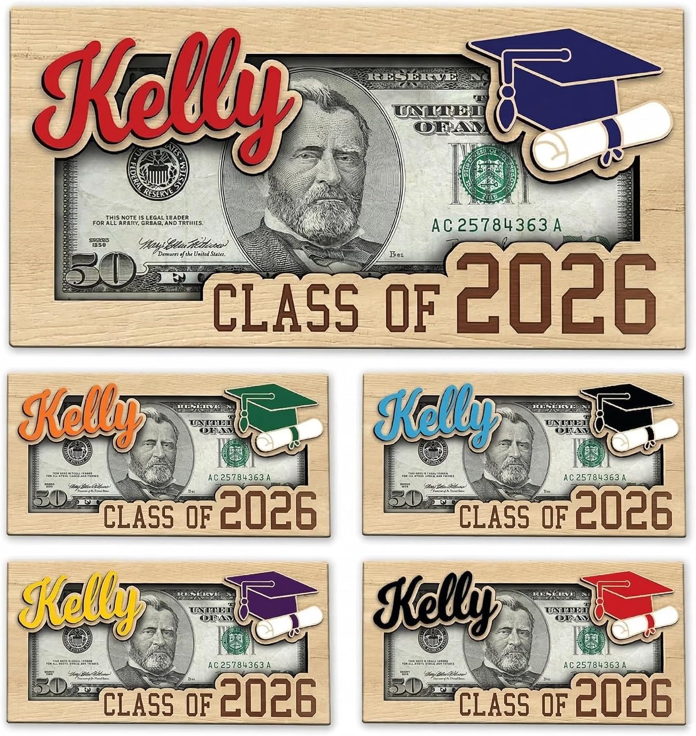 Personalized Graduation Money Holder 2026, Custom Wooden Cash Holder Graduation Gift for Him Her, Class of 2026 Alternative to Money Lei & Graduation Card, High School College Graduation Gift