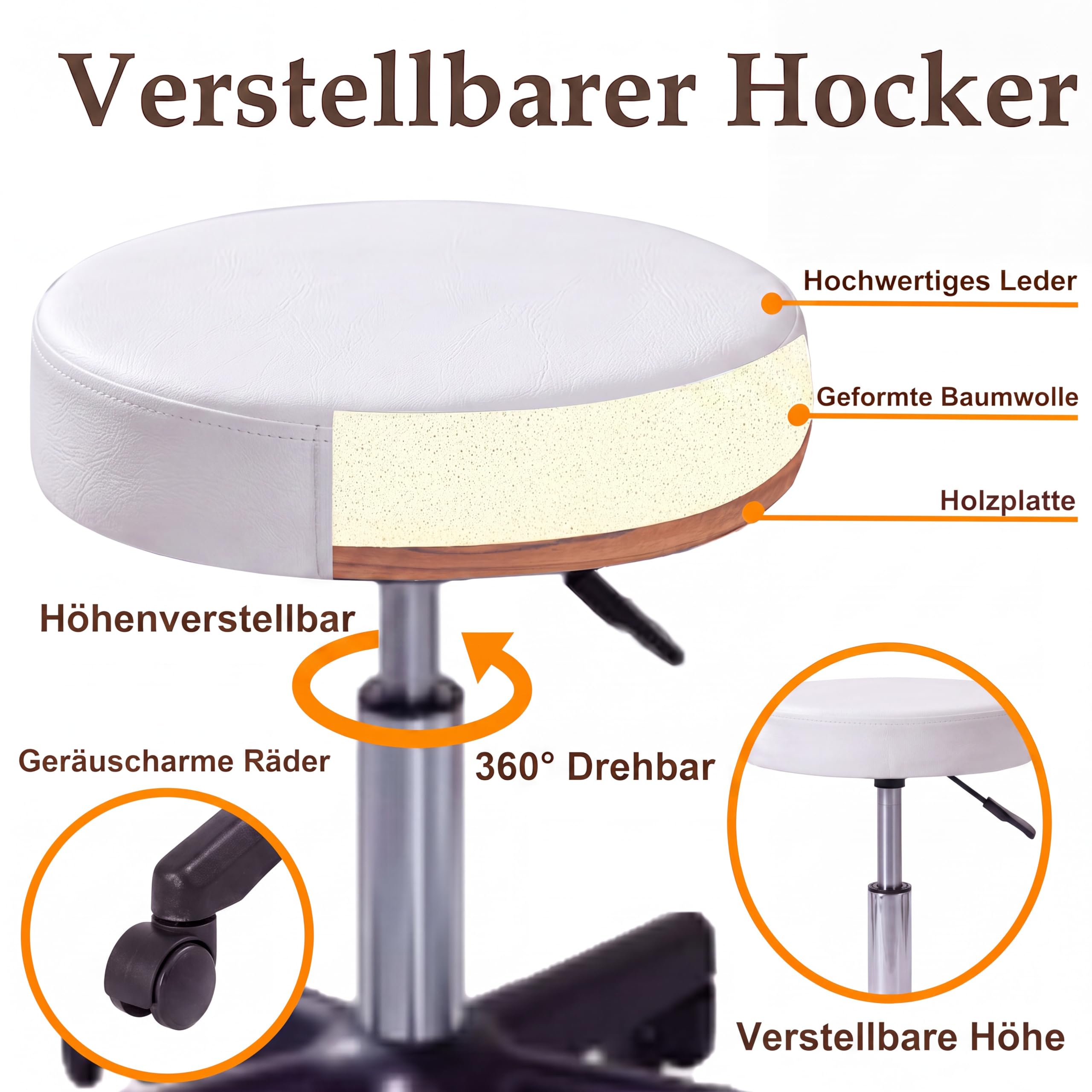 360° Drehbare Professionelle Hydraulisch Kosmetikliege Mit Hocker Verstellbare Massageliege Mit Abnehmbaren Armlehnen & Kopfstütze – Tattooliege Set Für Spa, Tattoo, Gesichtspflege (Weiß)