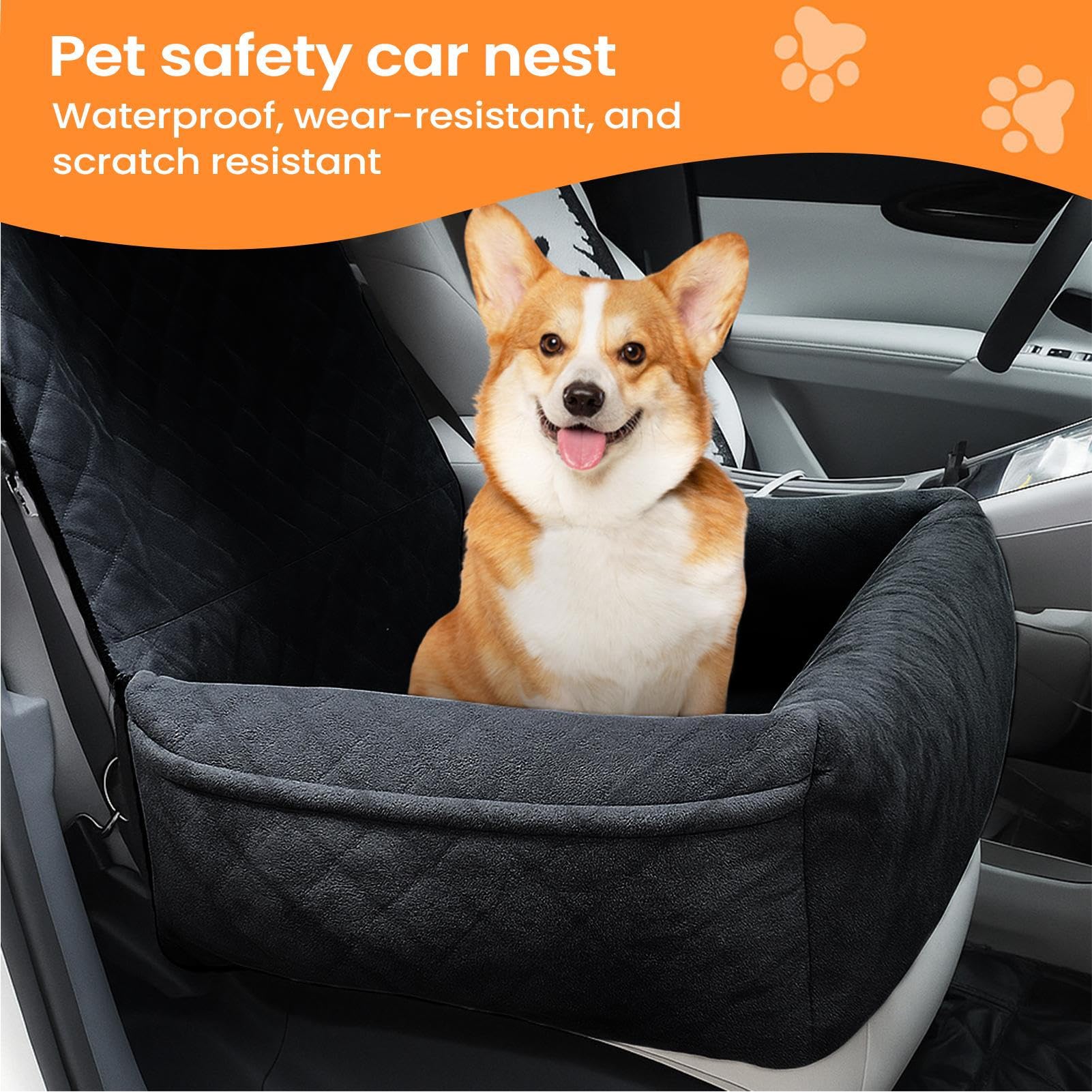 Seggiolino auto per cani – Ventilato 2 tasche laterali | sedile per animali domestici, cuscino di sicurezza per cuccioli – per sedile anteriore e posteriore, viaggi su strada, viaggi