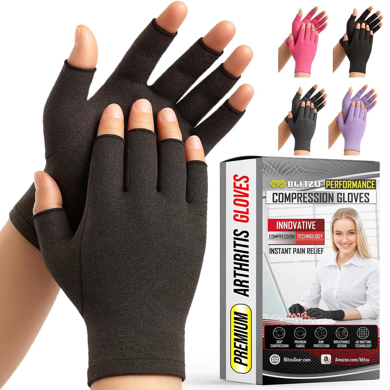 1 Pair Compression Arthritis Gloves Wrist Support Joint Pain Relief Hand Brace Women Men Therapy Wristband Compression Gloves