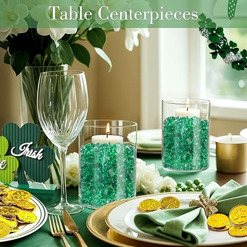 Miniatura 2 de DomeStar - Rocas de hielo falsas, 150 piezas de acrílico verde trébol, diamantes verdes, gemas de plástico verdes, relleno de jarrones para decorar
