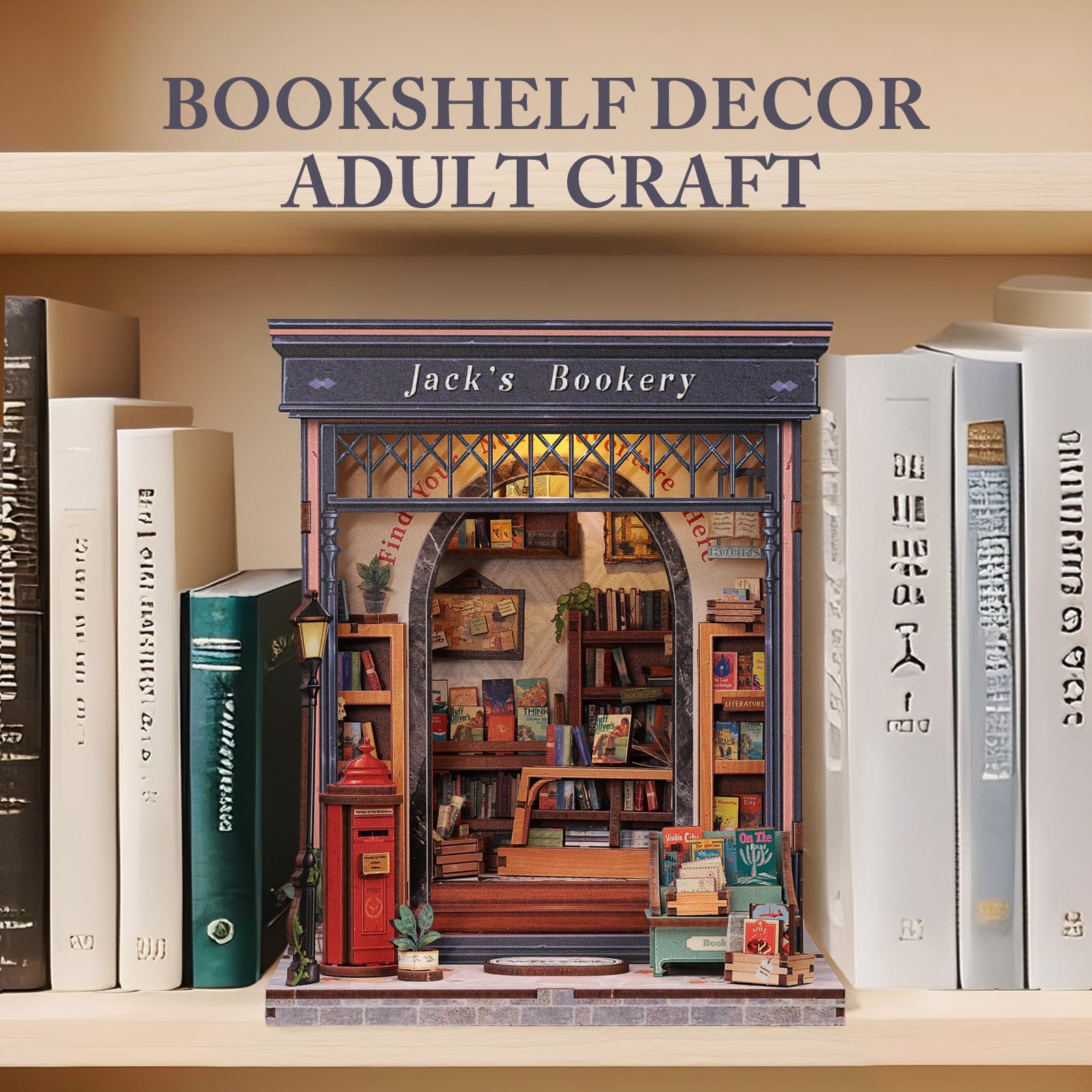 Fsolis Book Nook Kit & Puppenhaus - Kreatives Miniatur, Modell für Regale, eine ausgezeichnete Wahl für Literatur- und Geschichtsbegeisterte, Geschenkidee für Erwachsene/Jugendliche(Jack's Bookery)