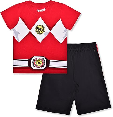Hasbro Power Rangers - Conjunto de camiseta y pantalones cortos de manga corta para niños pequeños, azul o rojonegro