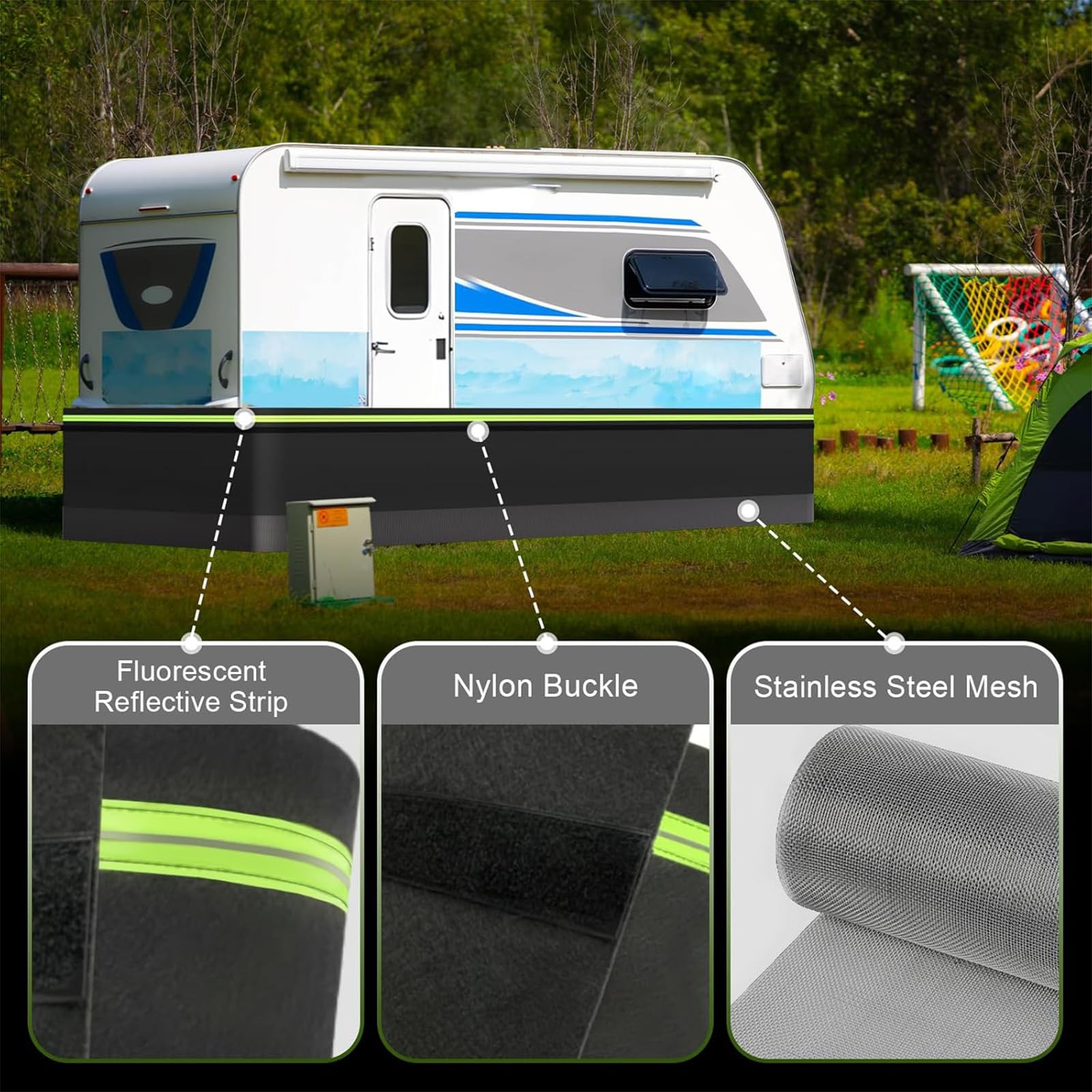 Kit di battiscopa invernale per camper per rimorchi da viaggio, isolato dal vento e dalla neve con facile arrotolamento