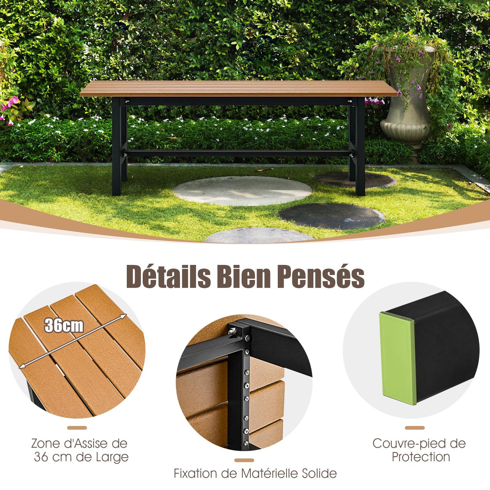 Banc Extérieur Avec Coussin 2 Places Avec Dossier Et Siège à Lattes-Coussin Amovible-Causeuse Bois Massif-pour Jardin/Balcon | Leroy Merlin