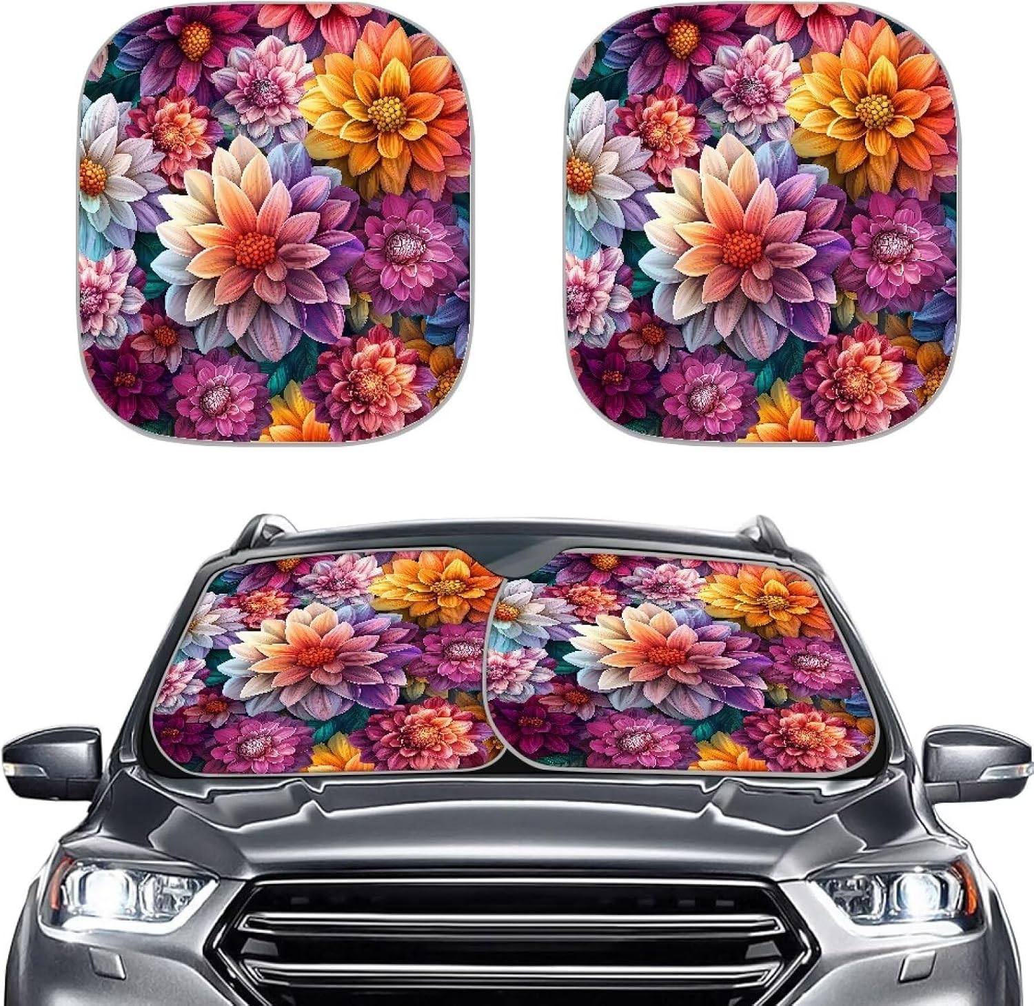 Renewold Galaxy Space Blue Windshield Sun Shade 2-Piece Foldable Car Front Window Sunshade for Most Sedans SUV Truck - Auto Sun Blocker Visor Protector Blocks Max UV Rays