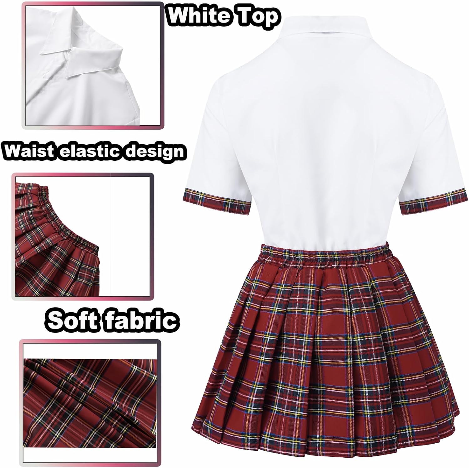 Women School Girl Outfits Set School Girl Costume Top With Mini Pleated Skirt - Image 4