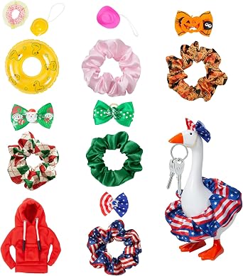 XIMEO Mini Desk Goose with 7 Outfits & Magnetic Key Holder 7 Inch Desk Goose Clothes Set, Porch Goose Decoration, Funny Keychain Gift and Desk Goose Accessories