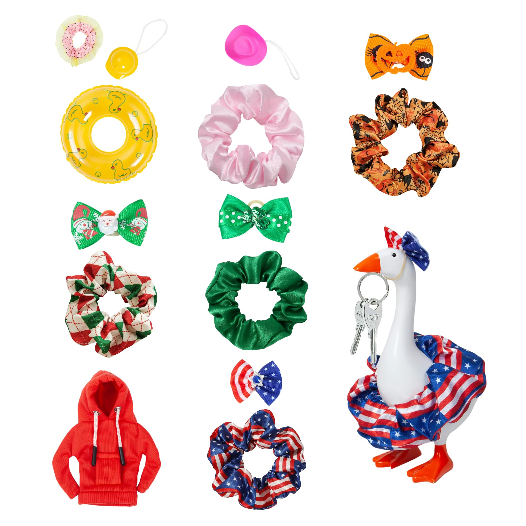 Photo 1 of [CLERK NOTES] [PARTIAL SET] XIMEO Mini Desk Goose with 7 Outfits & Magnetic Key Holder – 7 Inch Desk Goose Clothes Set, Porch Goose Decoration, Funny Keychain Gift and Desk Goose Accessories