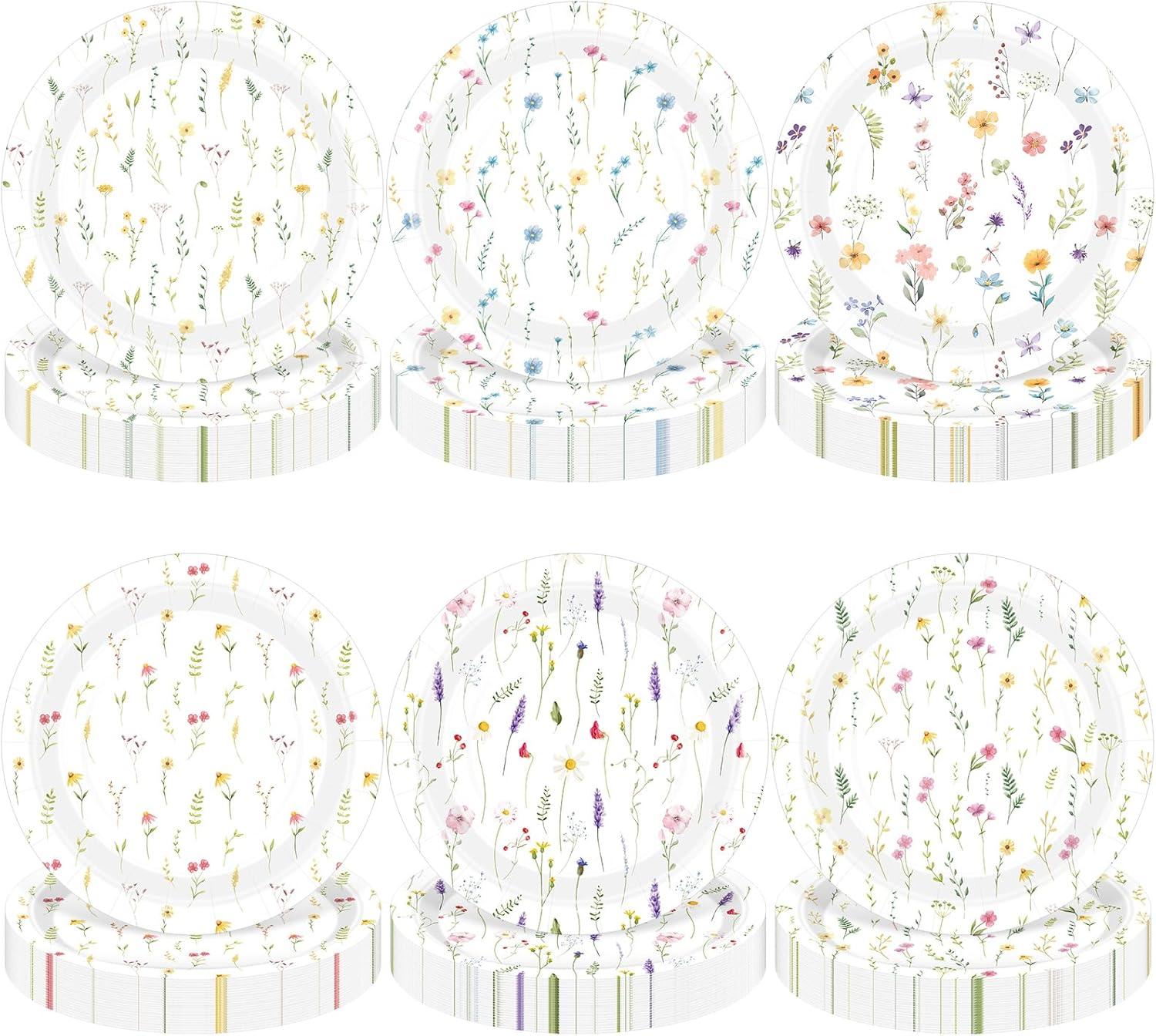 Umigy 120 Pcs Wildflower Paper Plates 7 Inch Spring Floral Party Plates Wildflower Baby Shower Decorations Flower Cake Dessert Plate for Spring Birthday Bridal Shower Garden Tea Party Decor