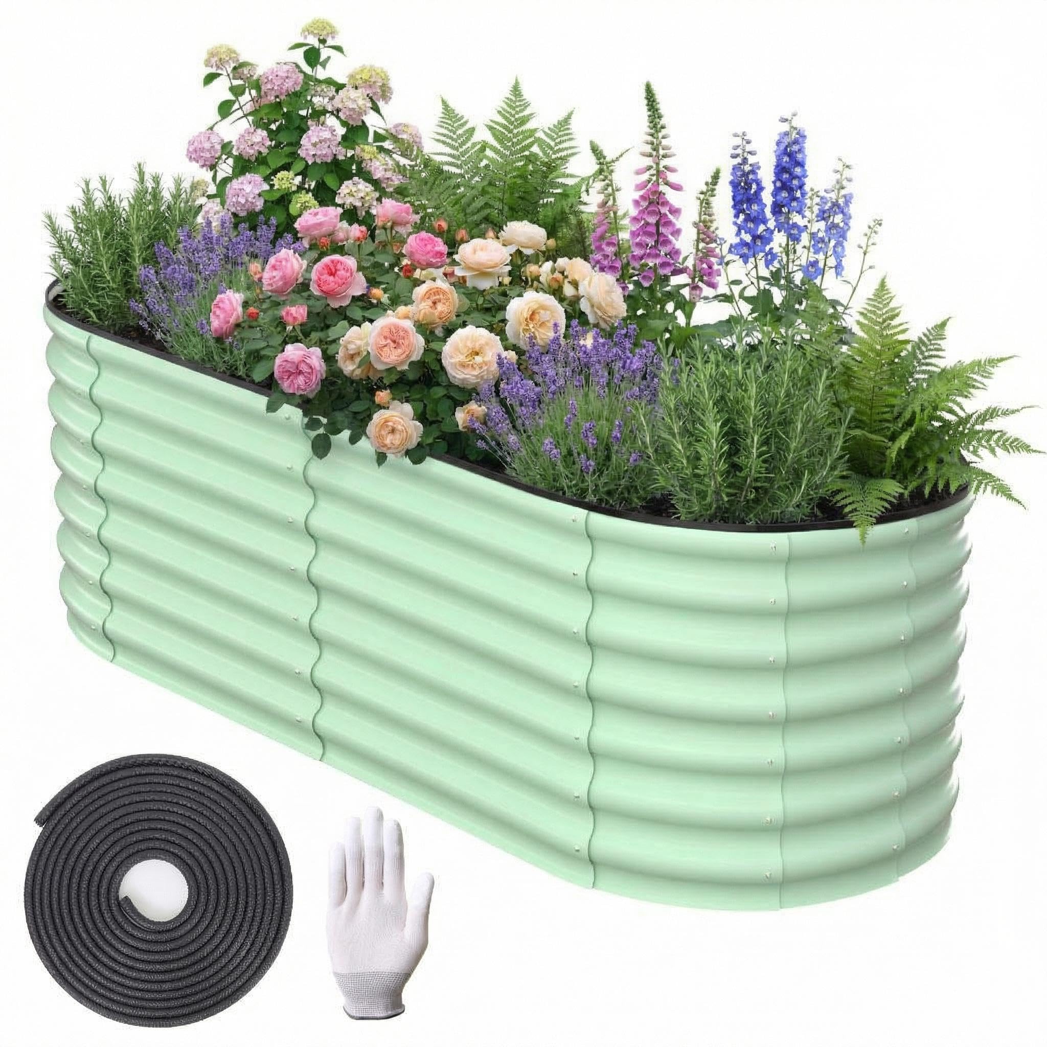 GarveeLife 1-Pack Galvanised Steel Raised Garden Beds, 180x90x60cm Bottomless Outdoor Planter Boxes for Vegetables, Plants and Flowers