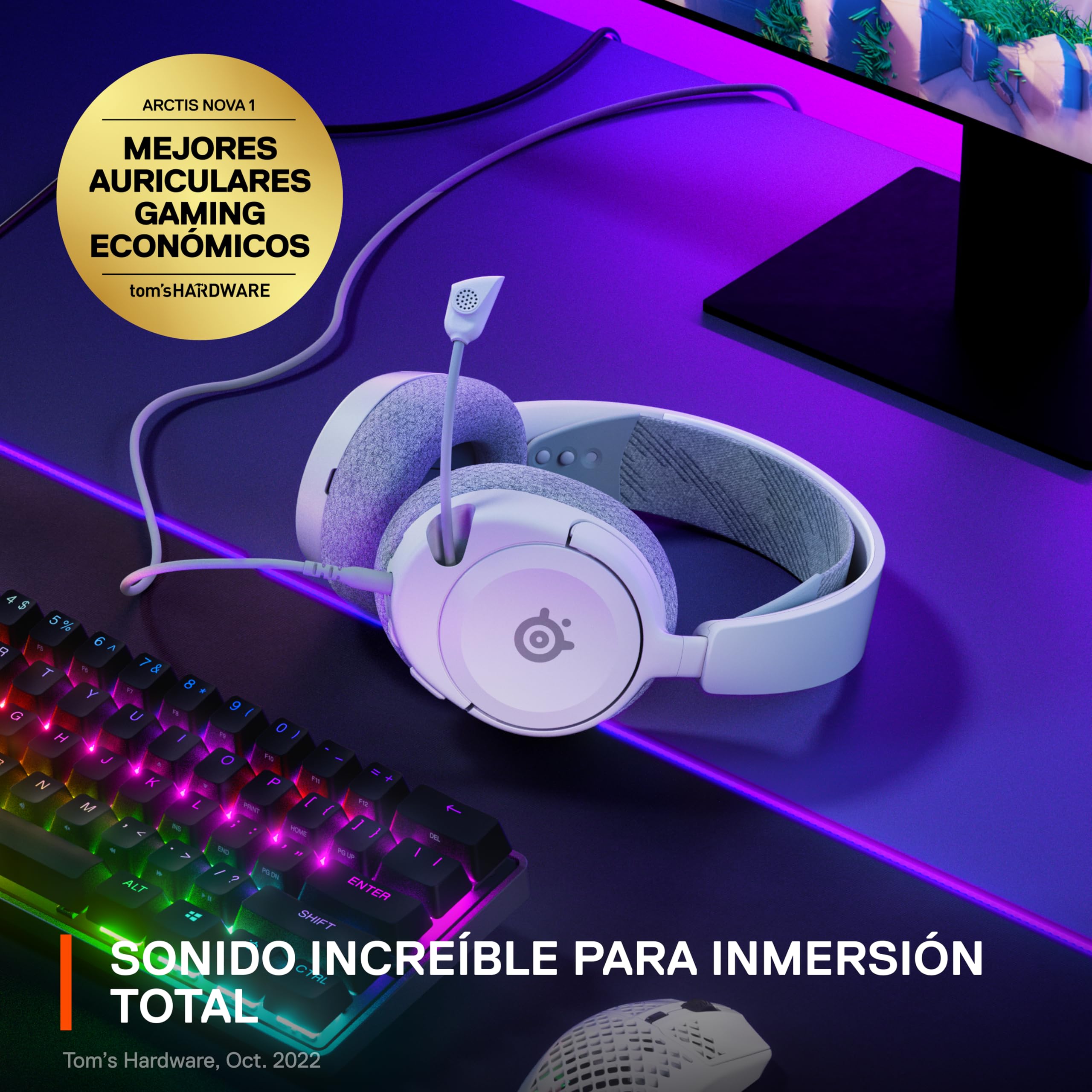 SteelSeries Arctis Nova 1 - Auriculares multisistema para juegos, controladores de alta fidelidad, audio espacial de 360°, diseño cómodo, duradero, ultraligero, micrófono con cancelación de ruido, PC,