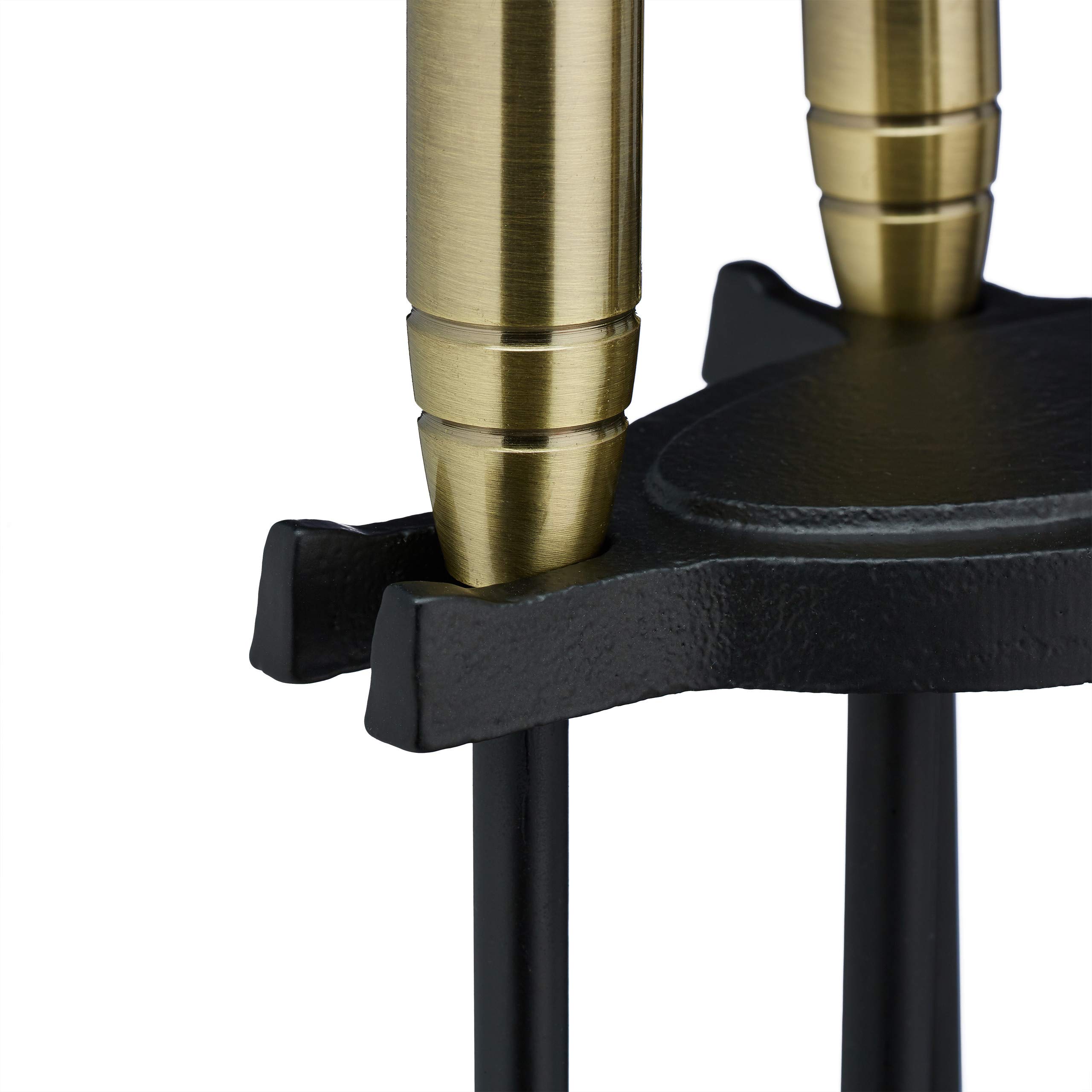 Relaxdays Kaminbesteck, 5-teilige Kamingarnitur m. Schaufel, Besen, Haken, Zange & Halter, Stahl & Messing, schwarz/Gold