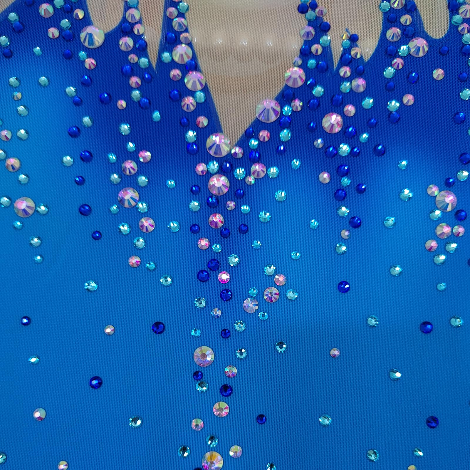LIUHUO Eiskunstlaufkleid mit Langen Ärmeln, Netz-Rock, für Mädchen, Wettkampf-Performance, Blau