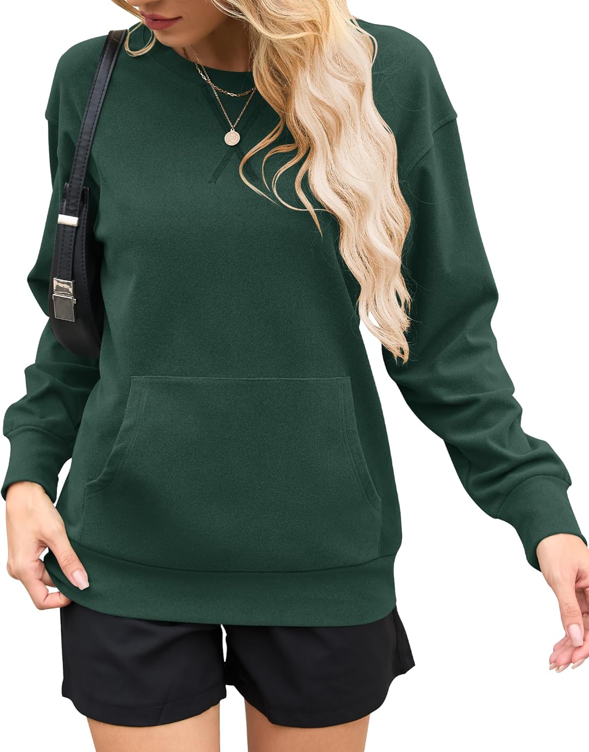 AUSELILY Womens Long Sleeve Sweatshirt Casual Crewneck Plain Pullover Tops with Pockets
