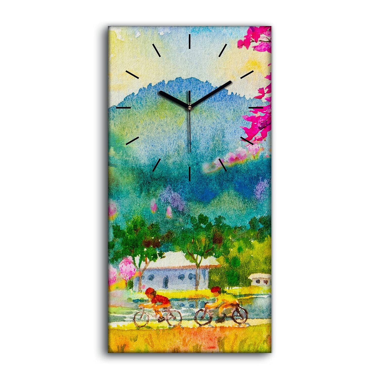 Image art mural art moderne horloge sur toile 30x60cm avec fleurs roses deco