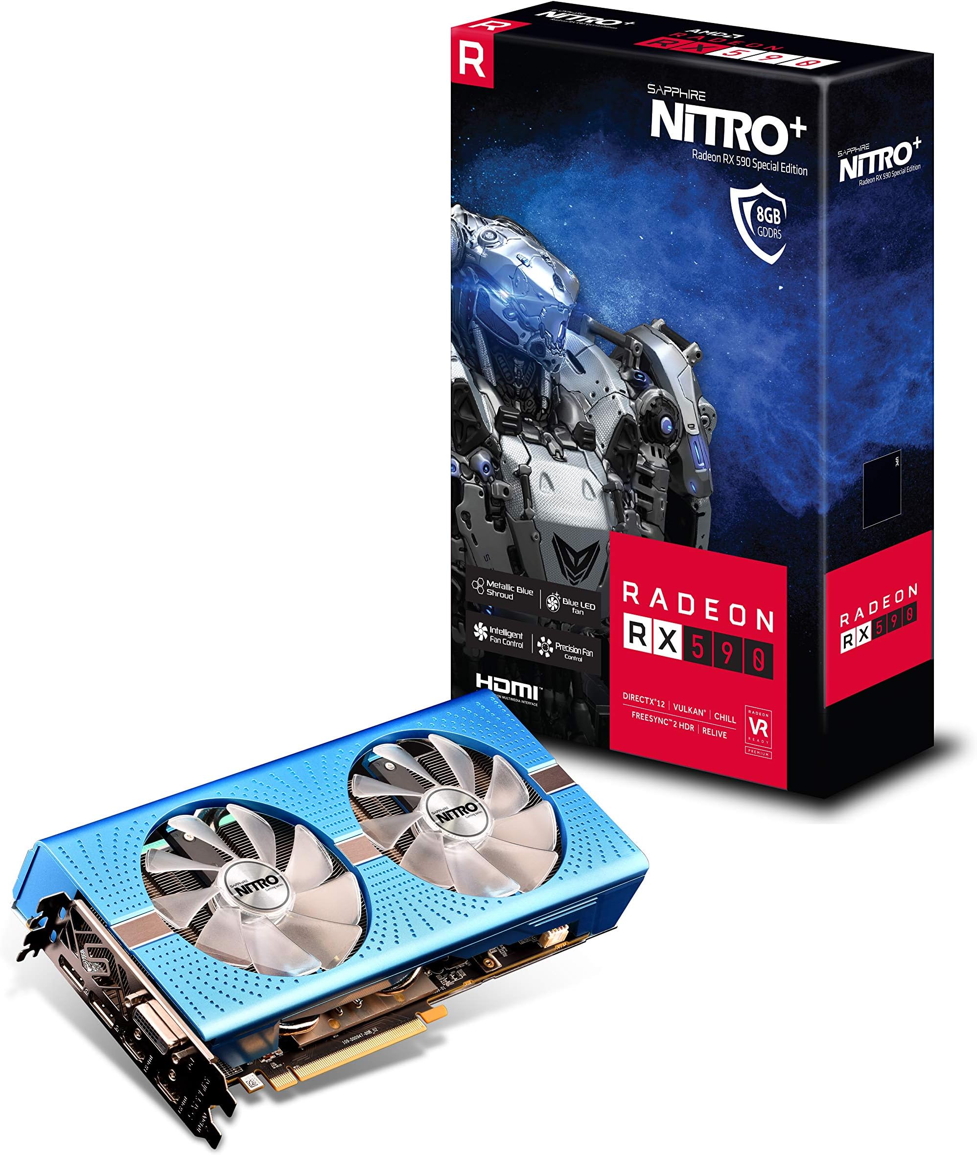 Sapphire Radeon Nitro+ RX 590 8GB GDDR5 Dual HDMI/ DVI-D/ Dual DP OC w/ Backplate Special Edition (UEFI) PCI-E Graphic Cards 11289-01-20G