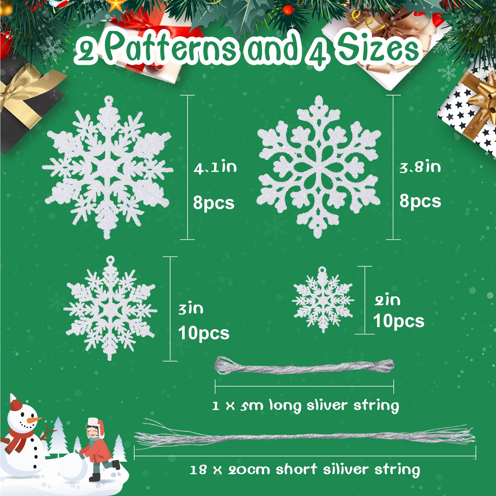 36 adornos de copo de nieve blancos para árbol de Navidad, decoraciones de copos de nieve de plástico con purpurina, copos de nieve de Navidad, adornos de Navidad de copo de nieve, adornos de copos de