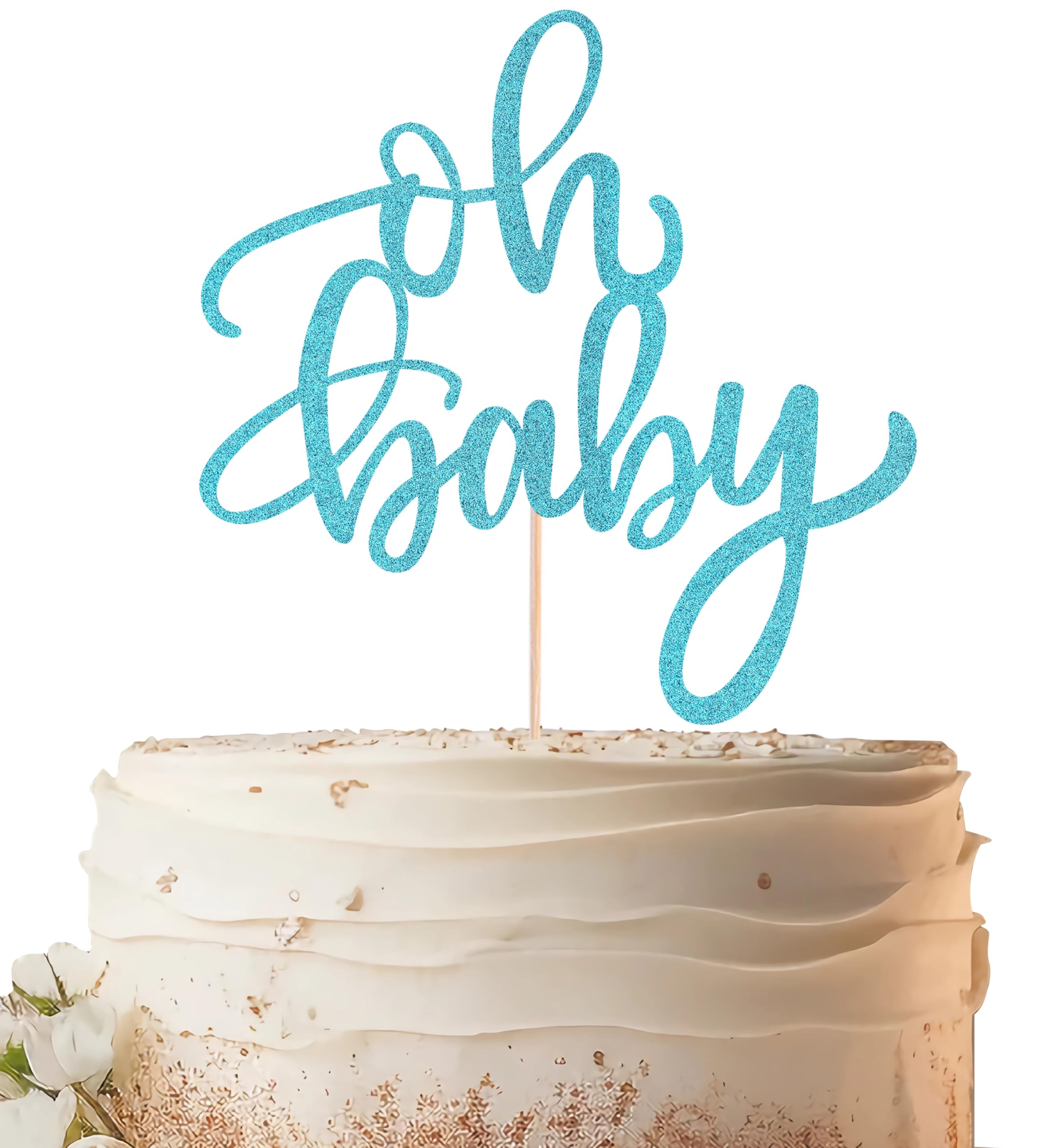 EONNCNT Oh Baby Cake Topper - Sky Blue Glitter, Baby Shower Cake Decoration Supplies for Boys or Girls, Baby Shower Cake Topper for Gender to Reveal