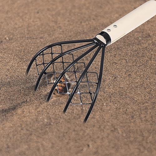 Miniatura 2 de YarNOW Rastrillo de almejas con red de 5 dientes de garras para playa mariscos conchas de almeja excavador de ostras herramienta de rastrillo de