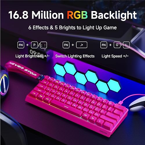 Miniatura 7 de EWEADN F61 - Teclado para juegos con cable al 60%, teclado de membrana retroiluminada RGB para juegos con teclas PBT, diseño compacto, teclado con