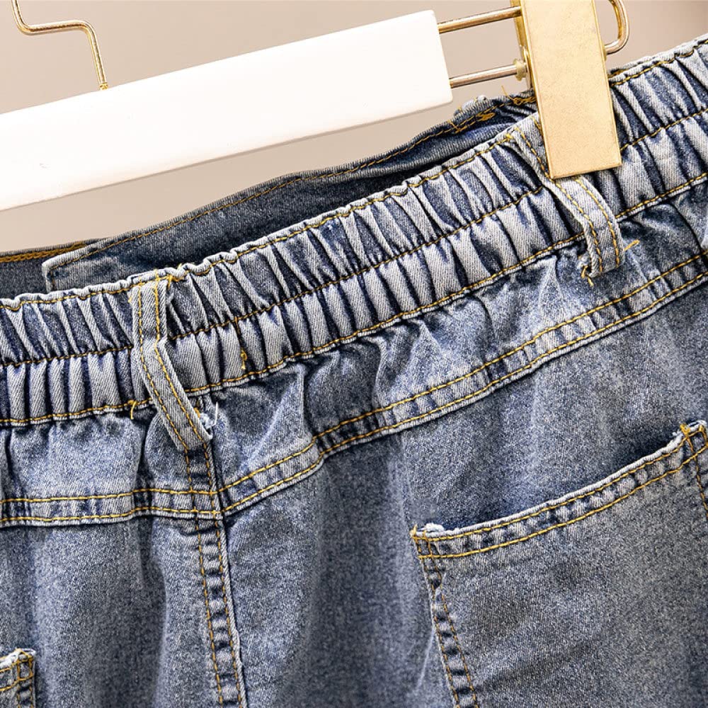 Gonna Donna,Gonna Midi da Donna Gonna Diritta in Denim Elasticizzato A Vita Alta Elastica con Tasca A-Line Increspato Plus Size al Ginocchio Gonne Lunghe per Ragazze Signore,XL
