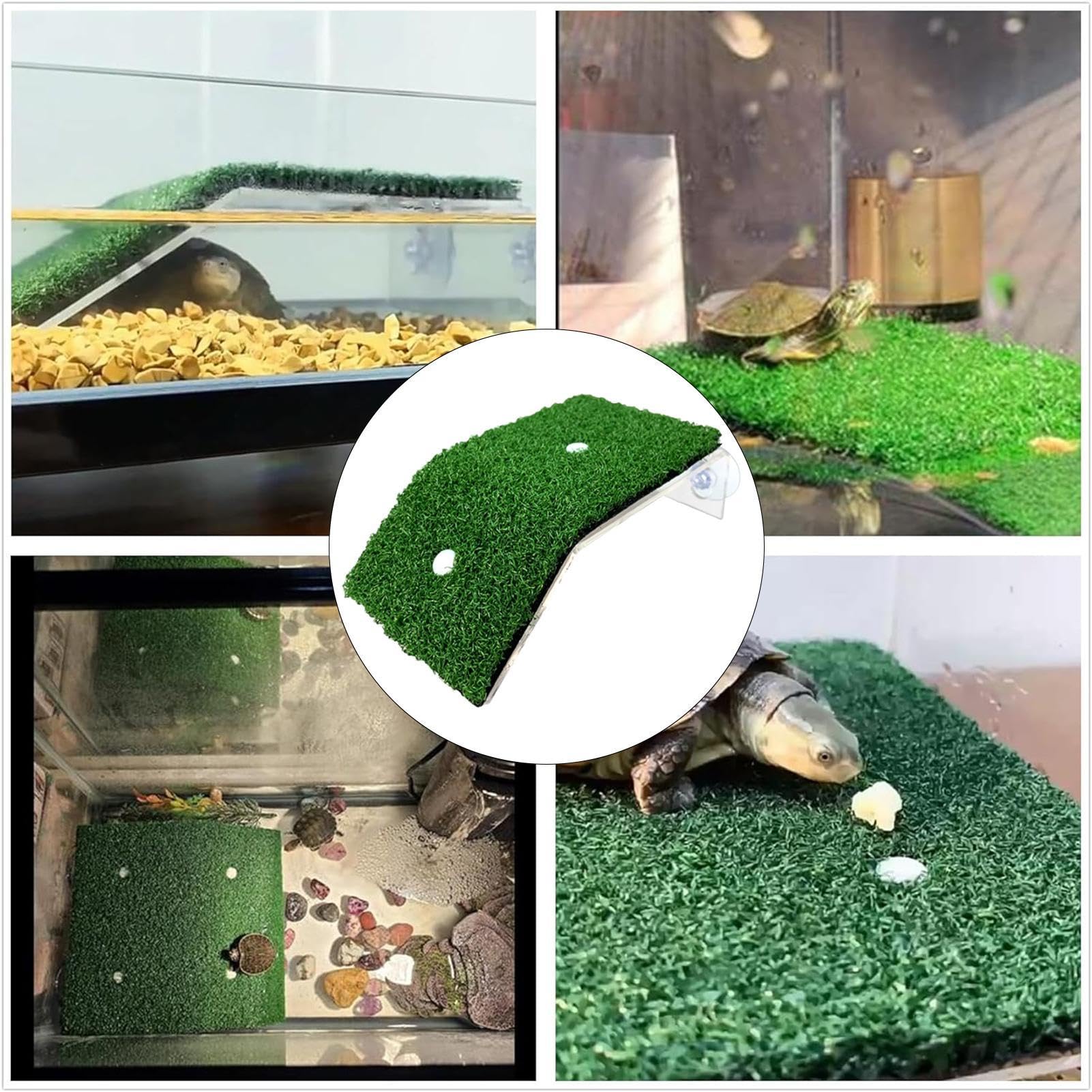 Pssopp Fish Tank Schildpad Terras, Acryl Simulatie Groen Gras Aquariumvissen Schildpad Helling voor Kikkers Newts