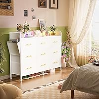 Vista 41 de Cómoda para dormitorio, soporte de TV con tomas de corriente y luz LED, cómoda de 6 cajones con bolsillos laterales y ganchos, cómoda ancha