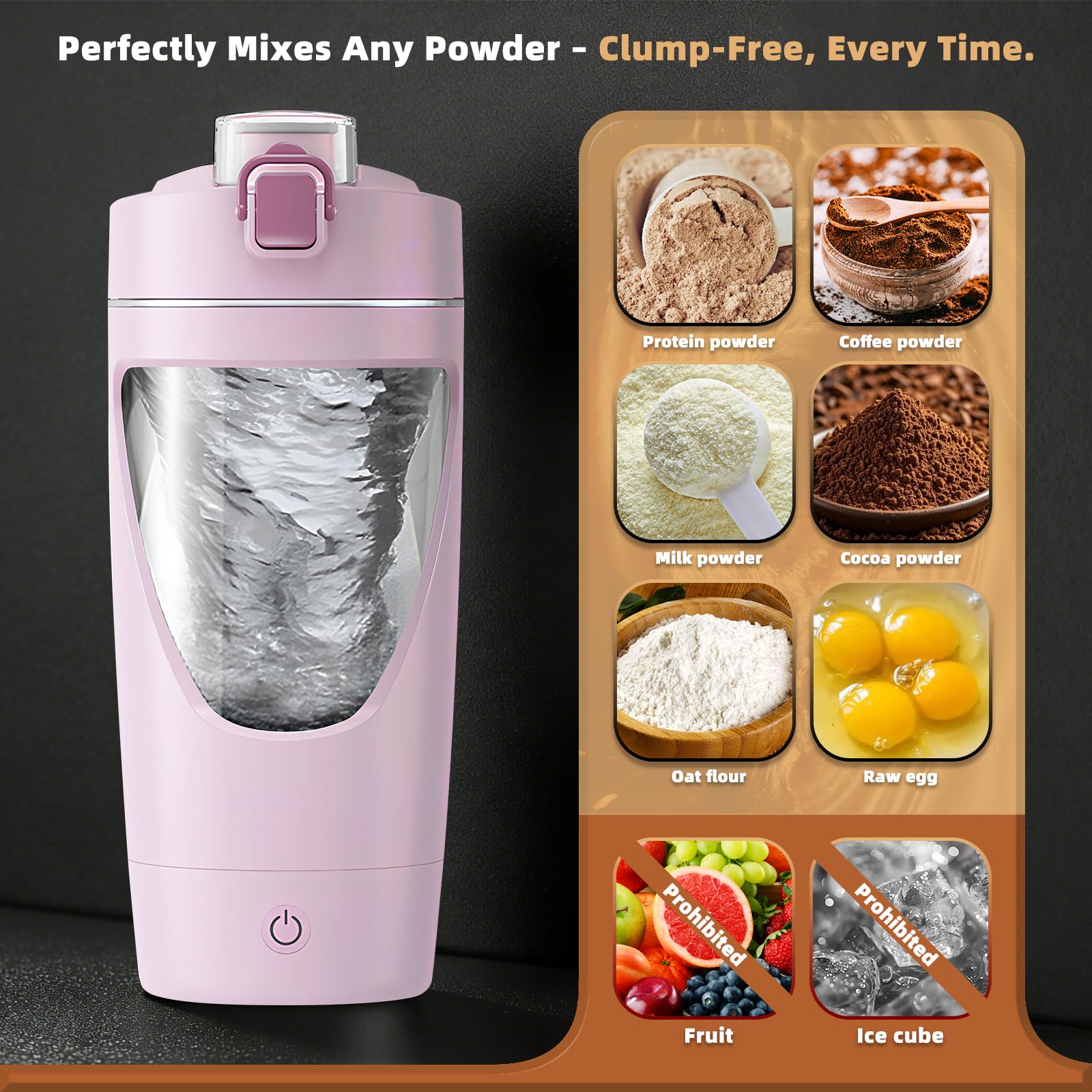 mountop Shaker per proteine, shaker per proteine ricaricabile USB-C, perfetto per frullati e sostituti dei pasti, bottiglia auto-mix con scomparto per polvere, senza BPA, realizzato in Tritan, 400 ml