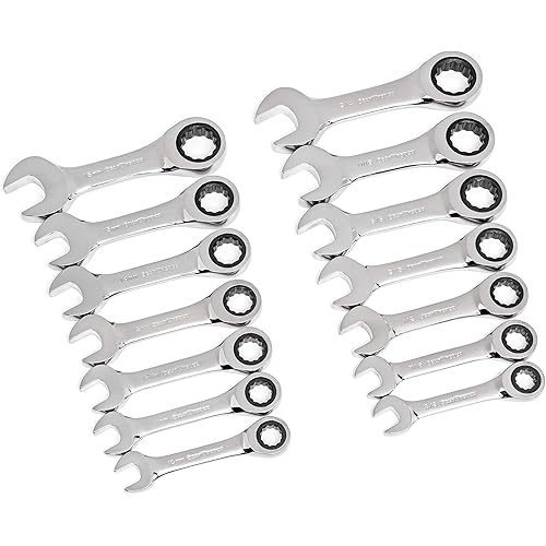 GEARWRENCH 14 Pc. 12 Point Stubby Ratcheting SAE/Metric Combination Wrench Set - 85206